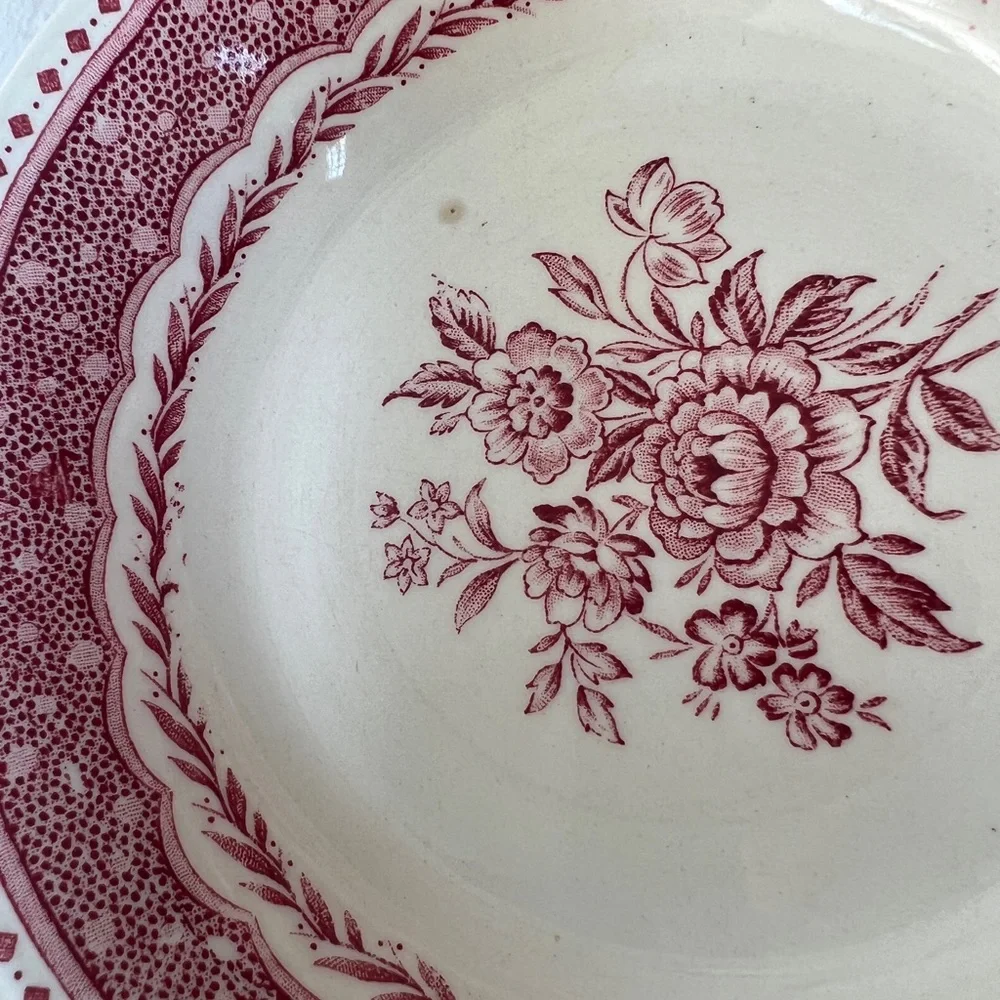 Avon Grindley England small earthenware bowl red white pink vintage